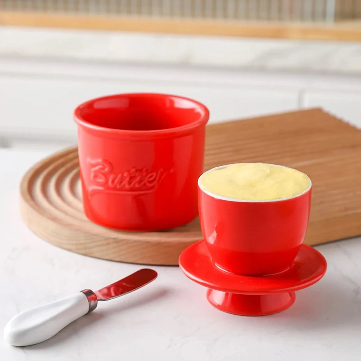 Ceramic Butter Dish with Lid – Glossy Finish for Countertops