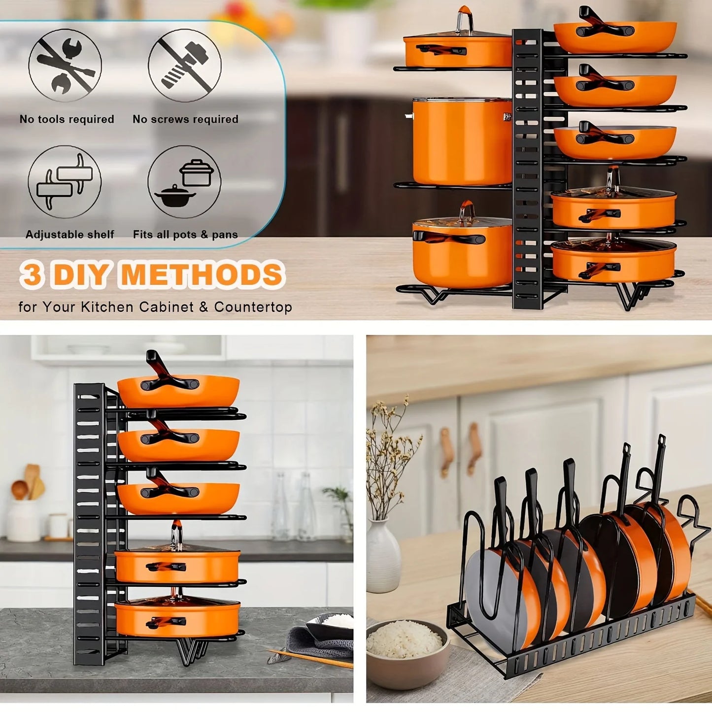 Tier Pot Rack Organizer – Space-Saving Kitchen Shelf