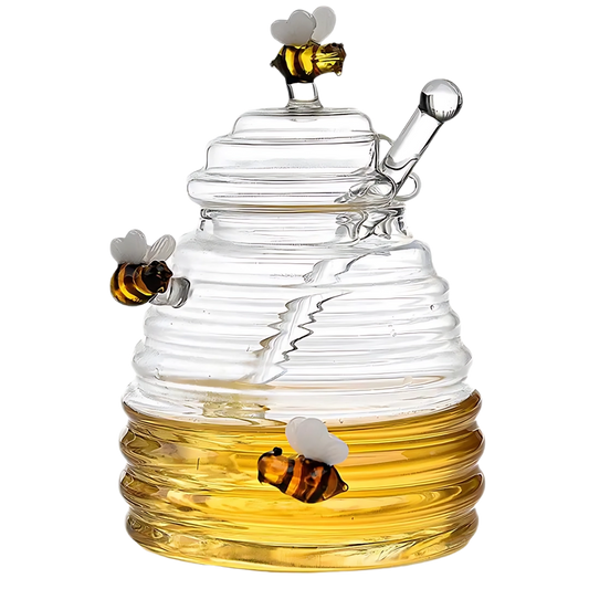 Glass Beehive Honey Jar with Glass Dipper Spoon