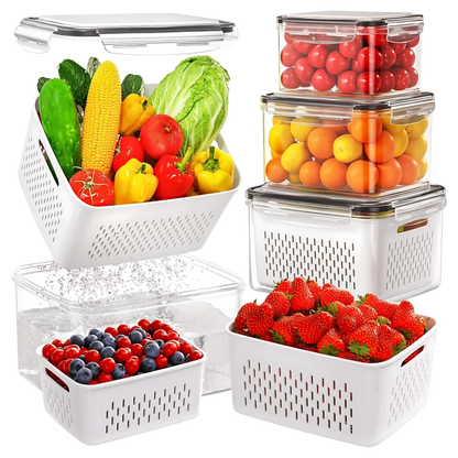 Fruit Storage Container for Fridge with Removable Washing Strainer