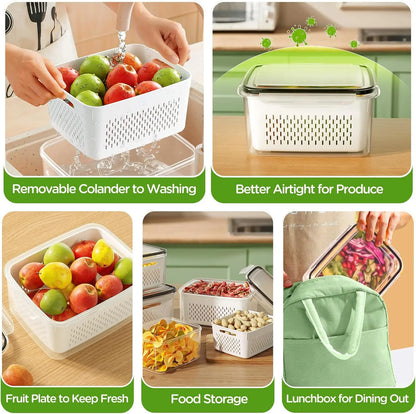Fruit Storage Container for Fridge with Removable Washing Strainer
