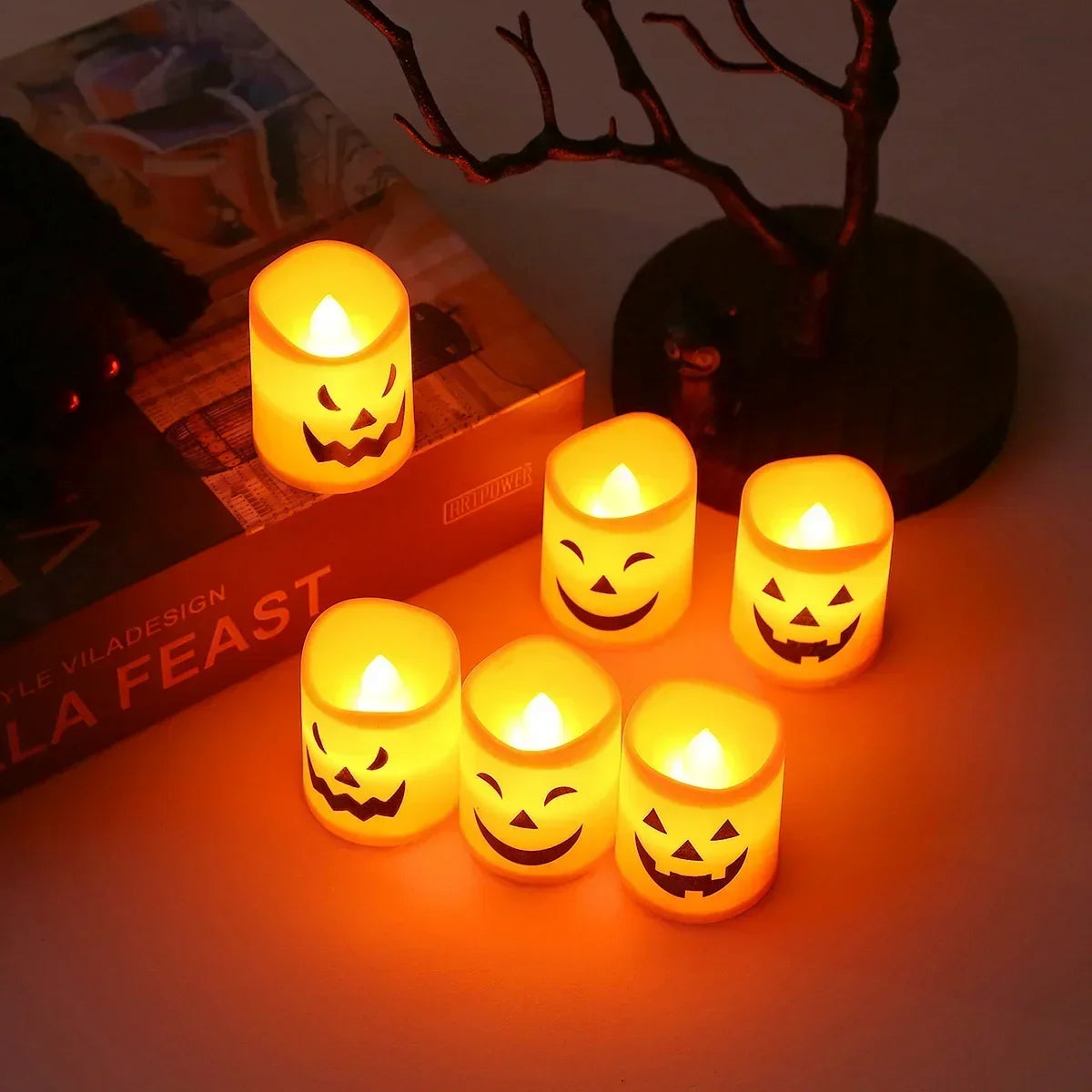 6-Pack LED Pumpkin Lights – Spooky Halloween Candle Decor