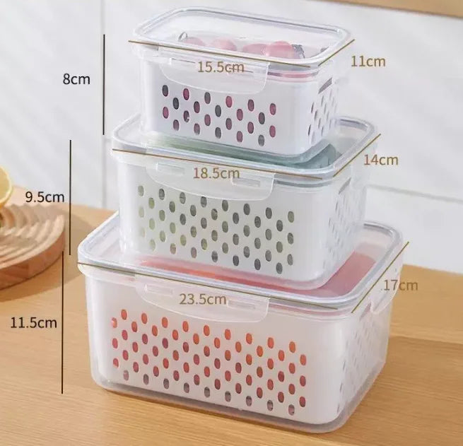 Fruit Storage Container for Fridge with Removable Washing Strainer