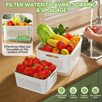 Fruit Storage Container for Fridge with Removable Washing Strainer