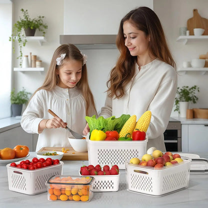 Fruit Storage Container for Fridge with Removable Washing Strainer