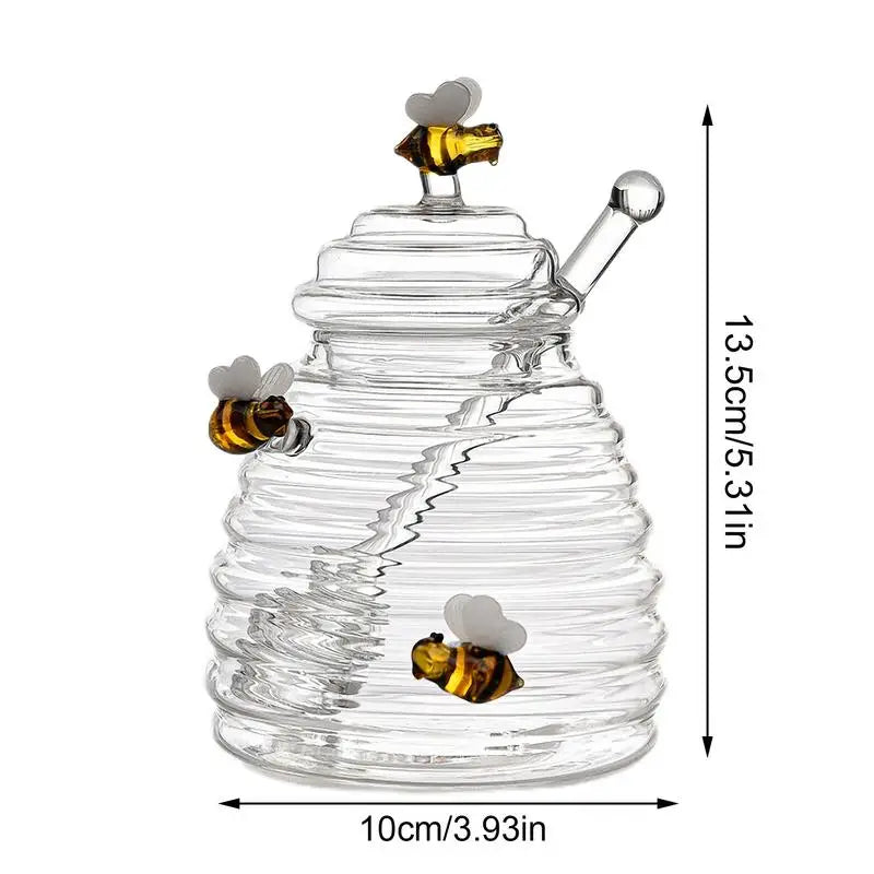 Glass Beehive Honey Jar with Glass Dipper Spoon