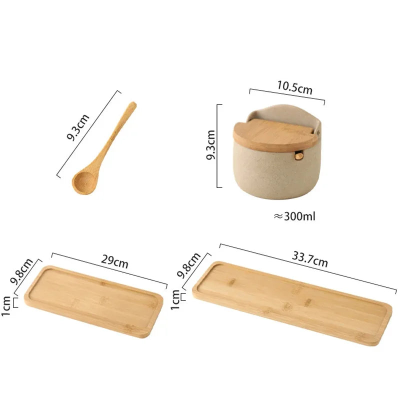 Japanese Style Ceramic Spice Jar with Bamboo Lid & Spoon