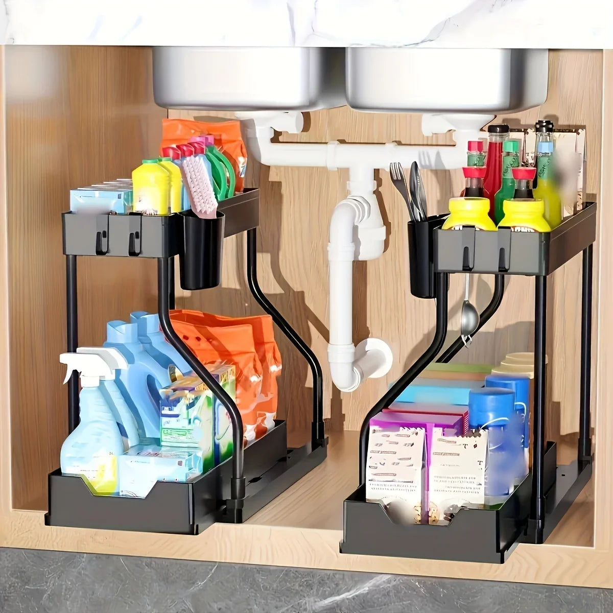 2-Tier Pull-Out Storage Drawer – Kitchen & Bathroom Organizer