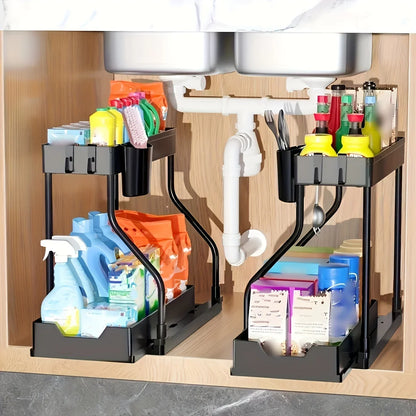 2-Tier Pull-Out Storage Drawer – Kitchen & Bathroom Organizer