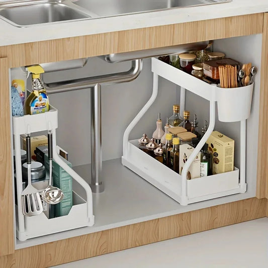 2-Tier Pull-Out Storage Drawer – Kitchen & Bathroom Organizer