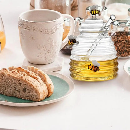 Glass Beehive Honey Jar with Glass Dipper Spoon