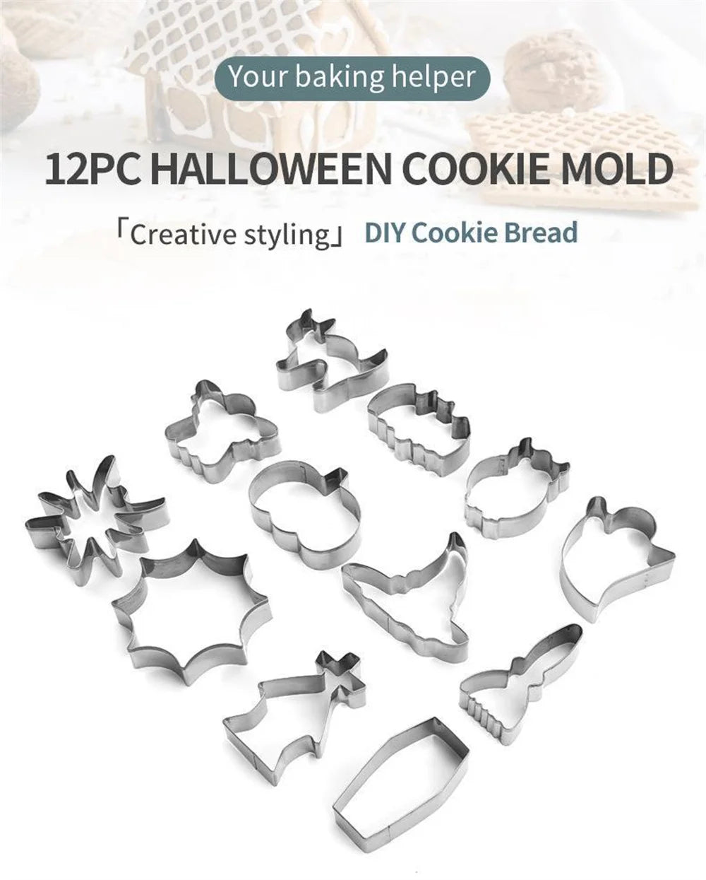 12-Piece Halloween Cookie Cutter Set – Stainless Steel Molds