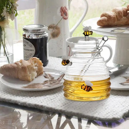 Glass Beehive Honey Jar with Glass Dipper Spoon