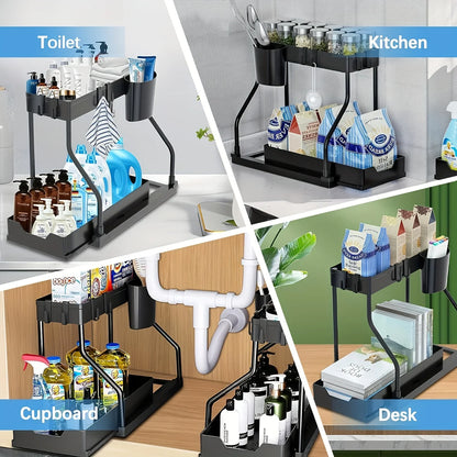 2-Tier Pull-Out Storage Drawer – Kitchen & Bathroom Organizer
