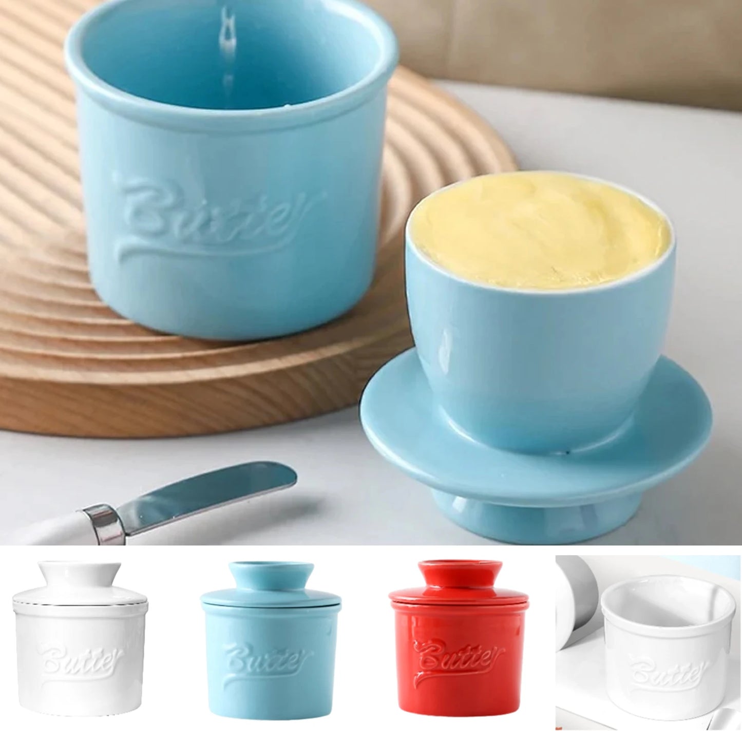 Ceramic Butter Dish with Lid – Glossy Finish for Countertops