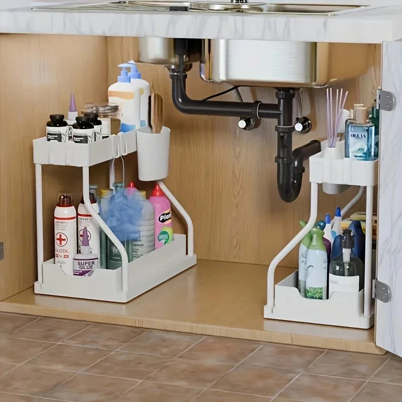 2-Tier Pull-Out Storage Drawer – Kitchen & Bathroom Organizer