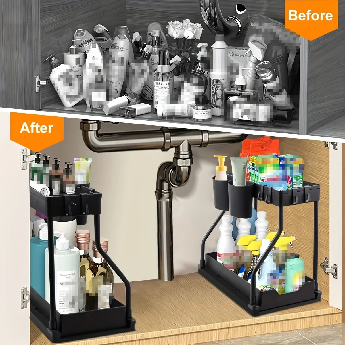 2-Tier Pull-Out Storage Drawer – Kitchen & Bathroom Organizer