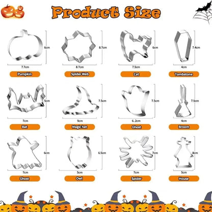 12-Piece Halloween Cookie Cutter Set – Stainless Steel Molds