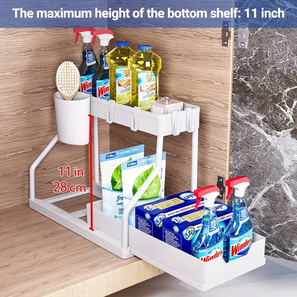 2-Tier Pull-Out Storage Drawer – Kitchen & Bathroom Organizer