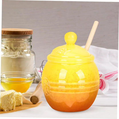 Ceramic Honey Pot with Dipper and Stand – Farmhouse Style