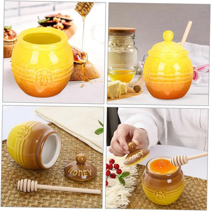 Ceramic Honey Pot with Dipper and Stand – Farmhouse Style