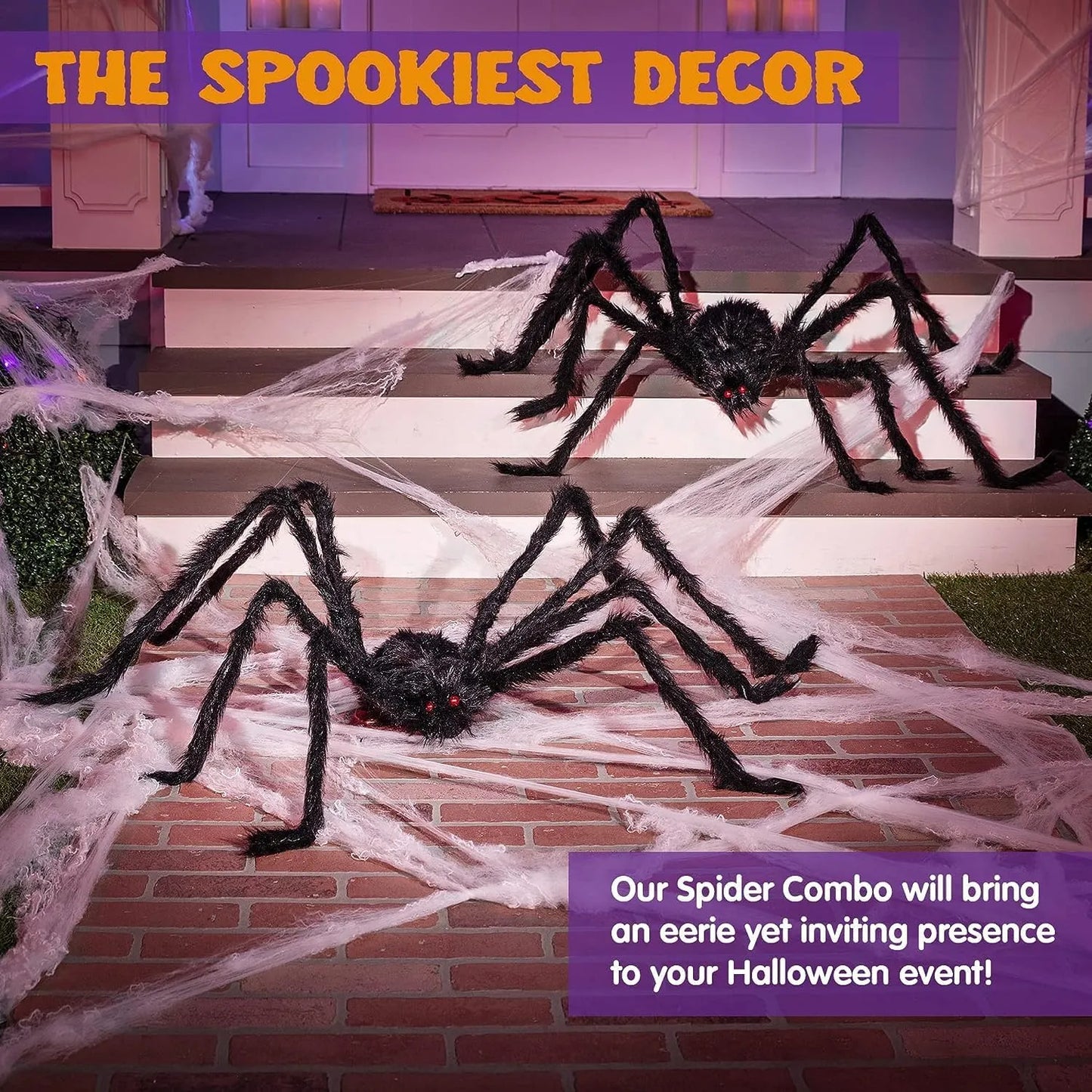 (2 PACK) Giant Hairy Spiders – Halloween Outdoor Yard Props