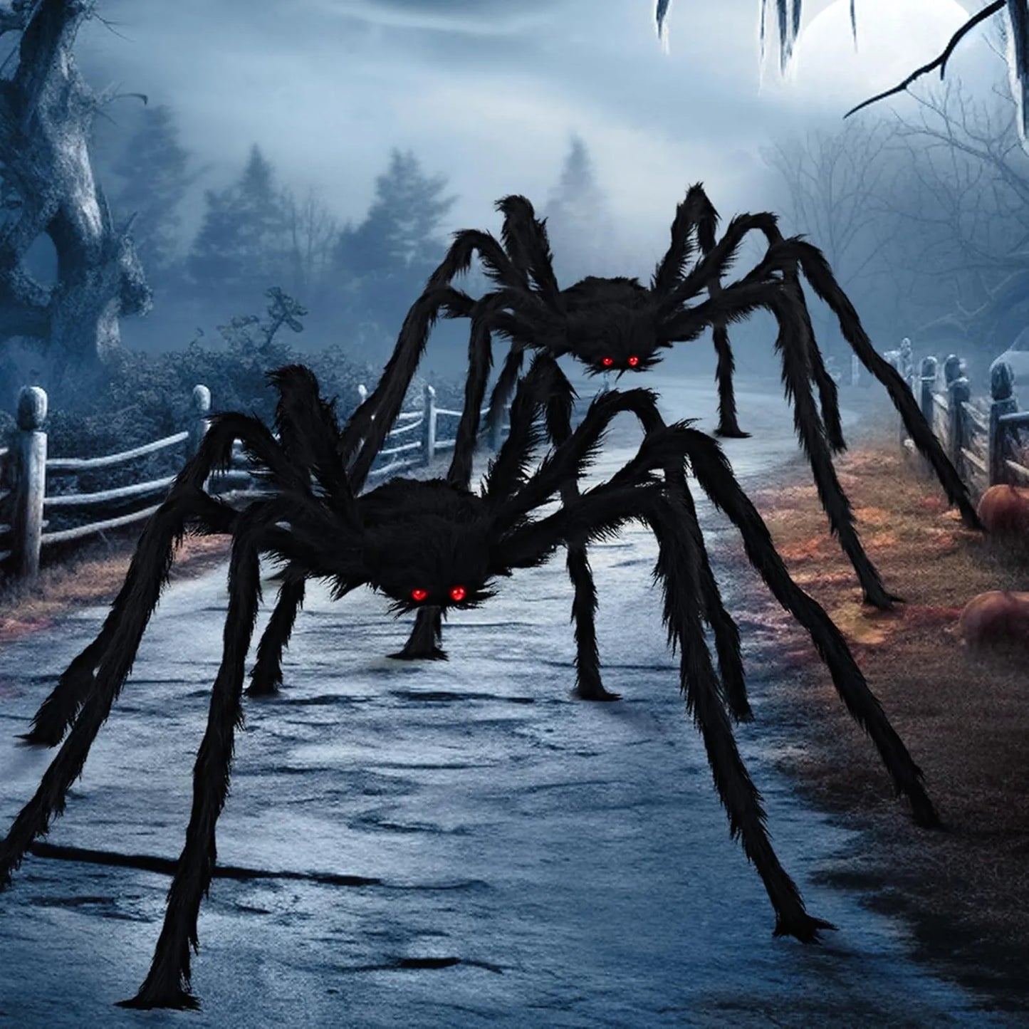(2 PACK) Giant Hairy Spiders – Halloween Outdoor Yard Props